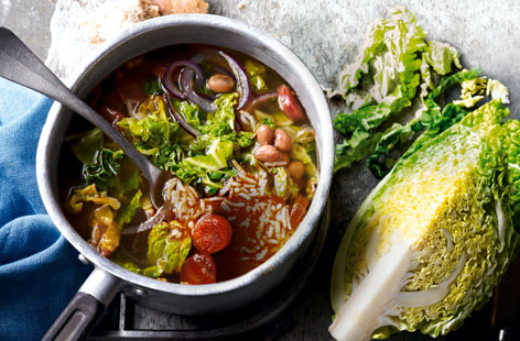 With its smoky chorizo, earthy Savoy, creamy-textured Borlotti beans and fragrant broth, this quick and easy recipe makes the perfect winter warmer.