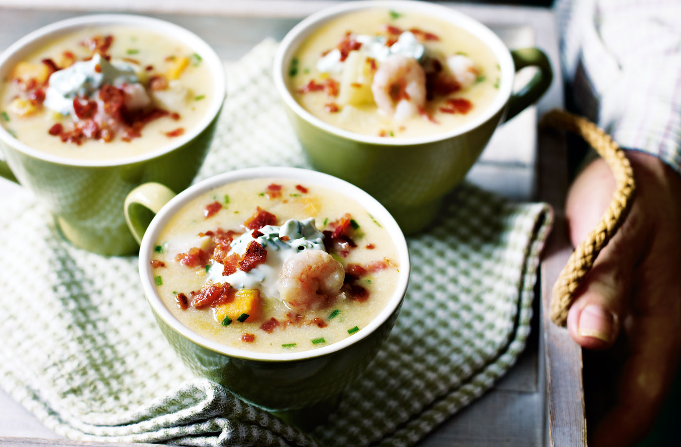 Smoked haddock, sweet potato and prawn chowder recipe