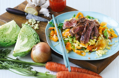 Soy glazed steak with cabbage recipe