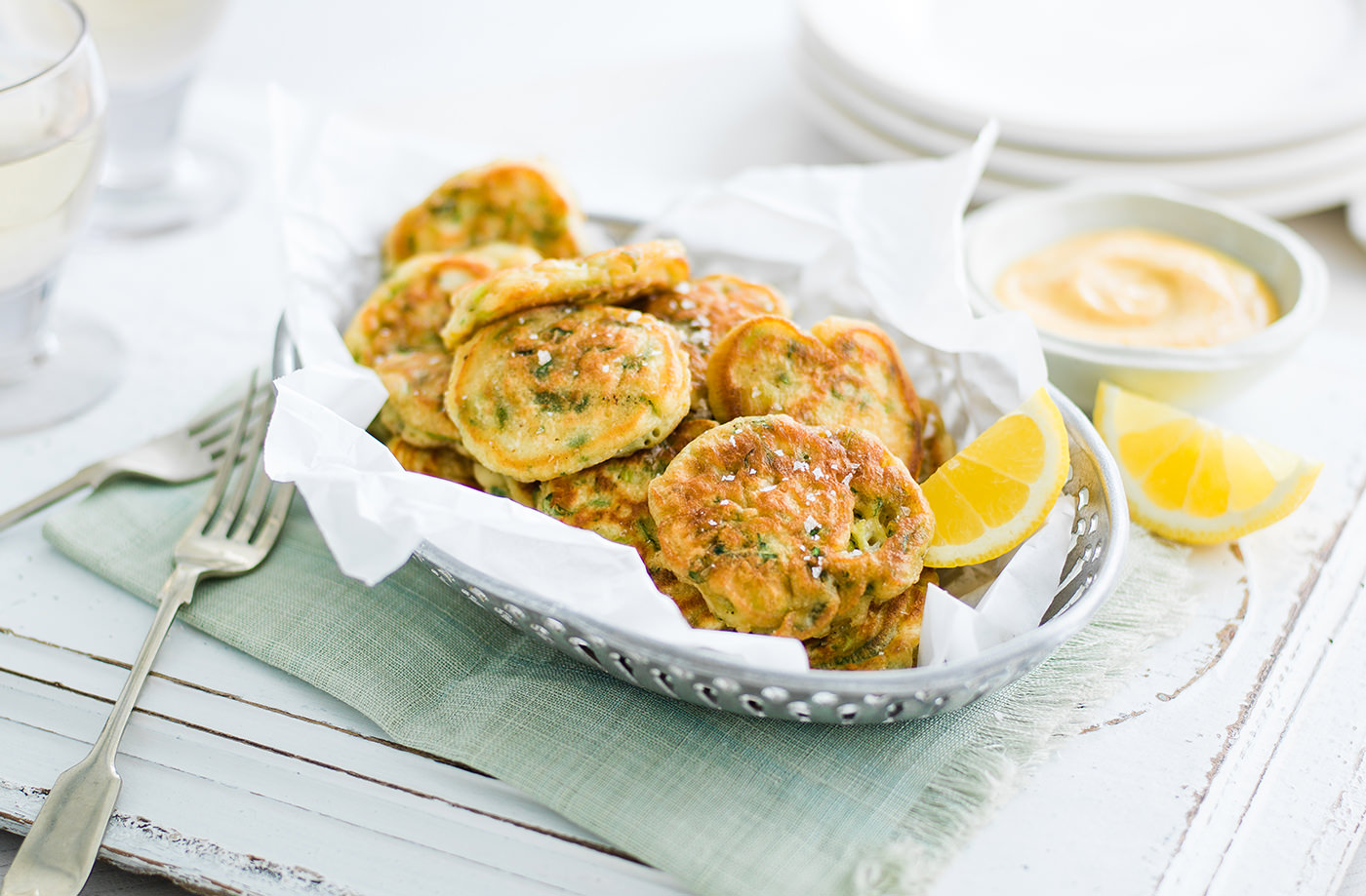 Spring onion fritters with garlic and smoked paprika mayonnaise recipe