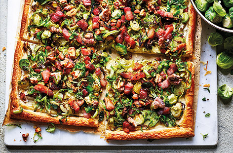 Leftover sprouts? Save them from going to waste with this easy bacon tart that's perfect for your Boxing Day buffet