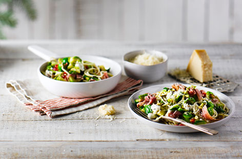 Brussell sprouts get an underdeservedly bad rap in the vegetable world. Let those little leafy greens properly sing in this recipe for sprout and prosciutto spaghetti with pistachios. It's creamy, crunchy, tangy, and downright delicious.