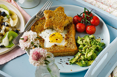 There's no better way to start Mother's Day than with a comforting breakfast in bed. This eggy breakfast takes just 15 minutes to make and is full of fresh and vibrant ingredients, from ruby red tomatoes to creamy avocado
