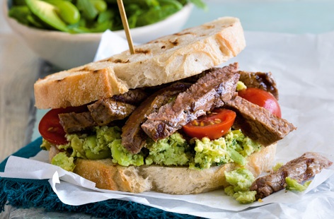 Treat yourself to a steak sandwich for a weekend lunch or midweek dinner, with this recipe that makes the most of summery flavours such as broad bean and avocado. Adding a sprinkling of smoked paprika before cooking the steaks brings a lovely smoky sweetness.
