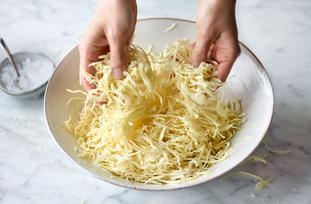 Massage the cabbage