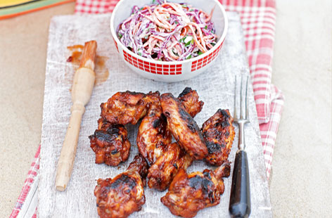 Get messy with this easy sticky chicken wings recipe that makes the perfect finger food for a summer barbecue, or can be cooked indoors if the sun isn't shining. Serve with a creamy blue cheese slaw for an American-inspired feast.
