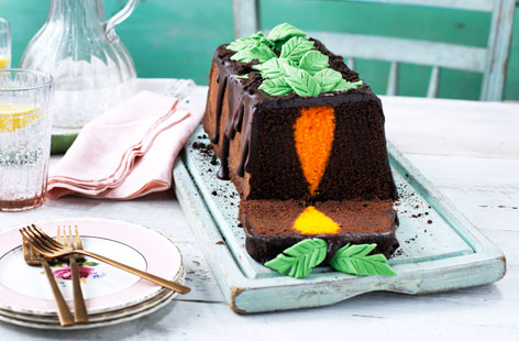 Not only is this cake totally delicious, with rich, dark chocolate sponge, gooey chocolate icing and crumbled cookie topping, but it also contains a special Easter surprise