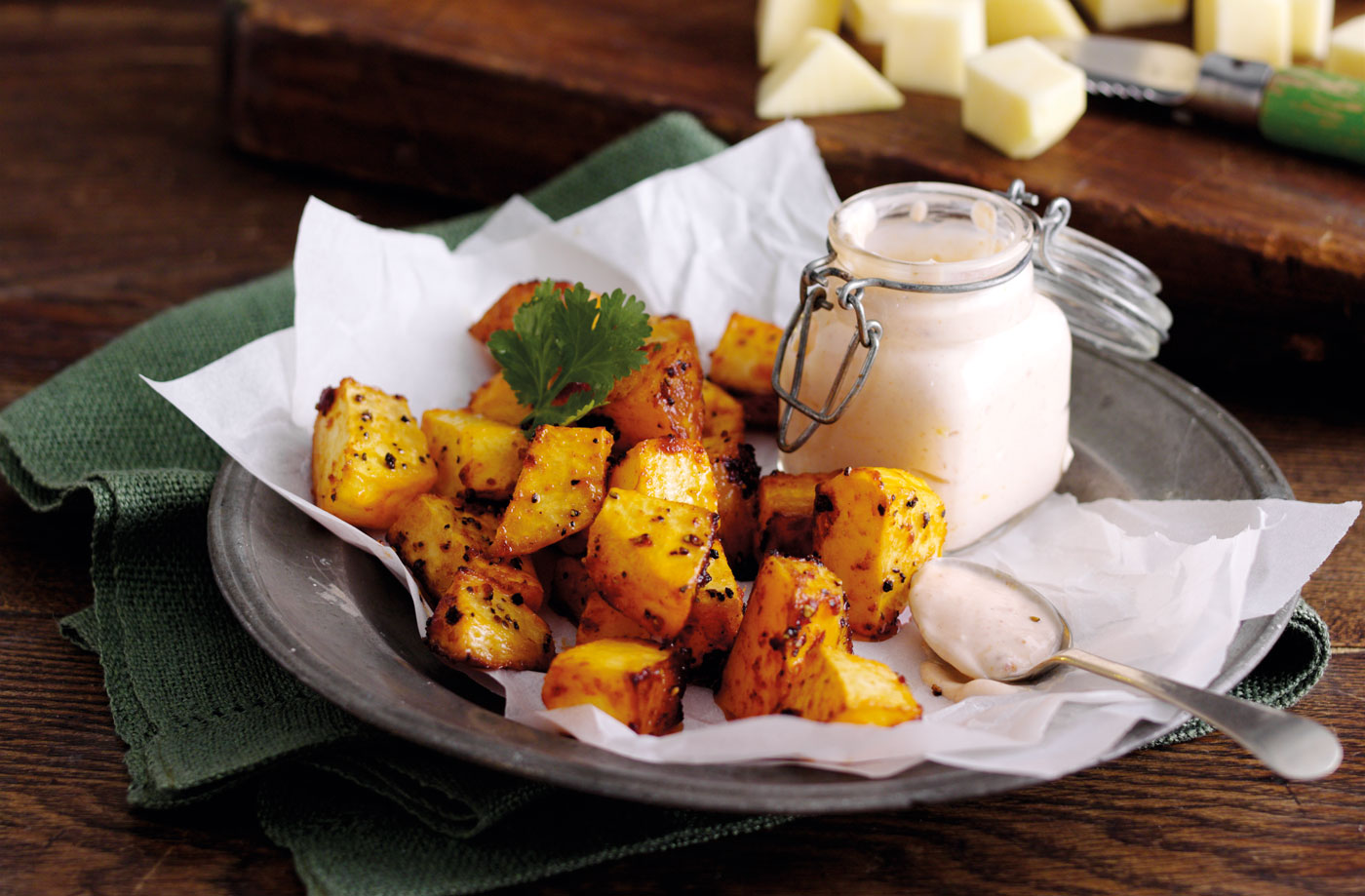 Harissa roasted swede with Greek yogurt recipe