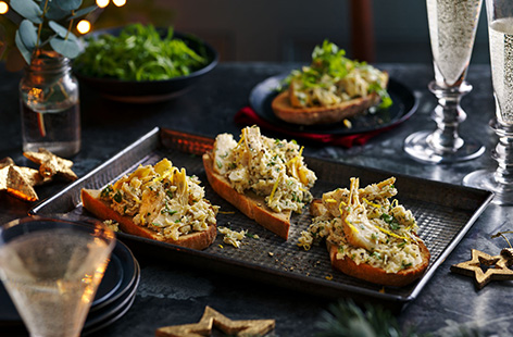 Try this artichoke bruschetta recipe for a simple Christmas starter idea. Cook jarred artichokes with lemon and plenty of fresh herbs and then pile onto crisp sourdough toasts for an easy way to begin the Christmas feast.