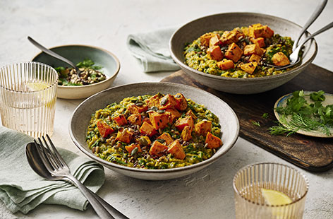 Indian chef and author Anjula Devi has created this flavoursome and warming lentil curry with a few special finishing touches. You'll love the air-fried crispy sweet potatoes and toasted seed topping. Hearty, healthy and so tasty!