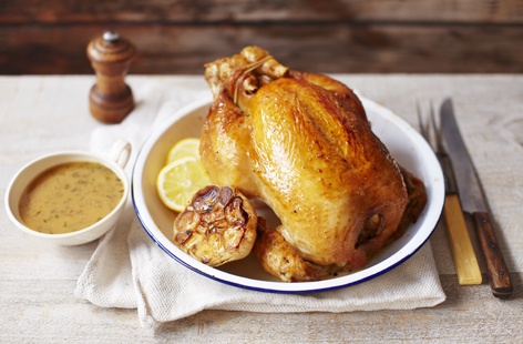Brining the chicken overnight gives the meat loads of flavour and ensures it stays moist and succulent