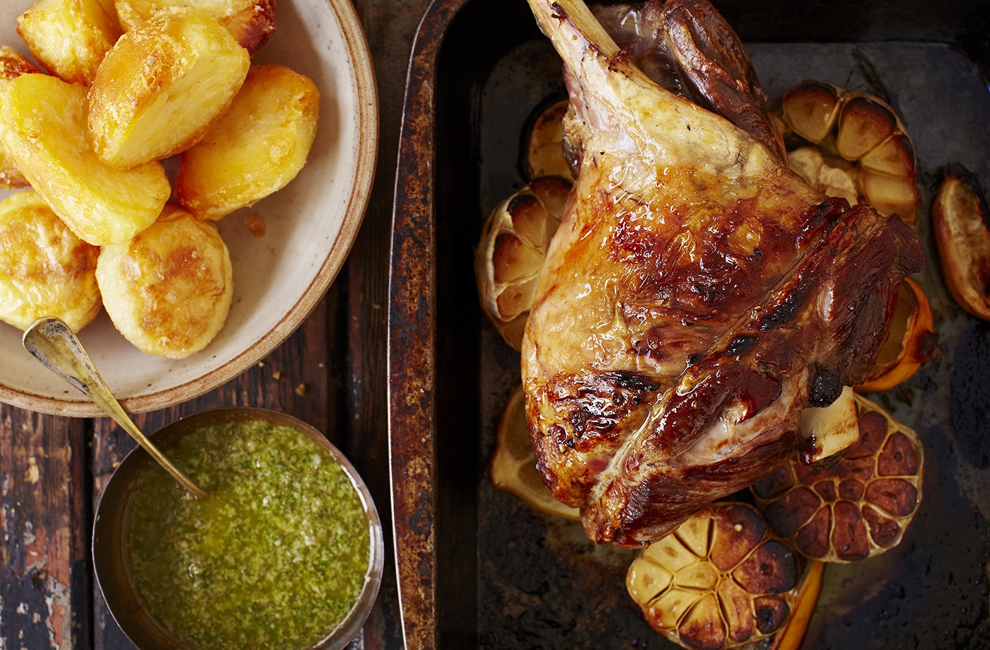Roast leg of lamb with mint and caper sauce  recipe