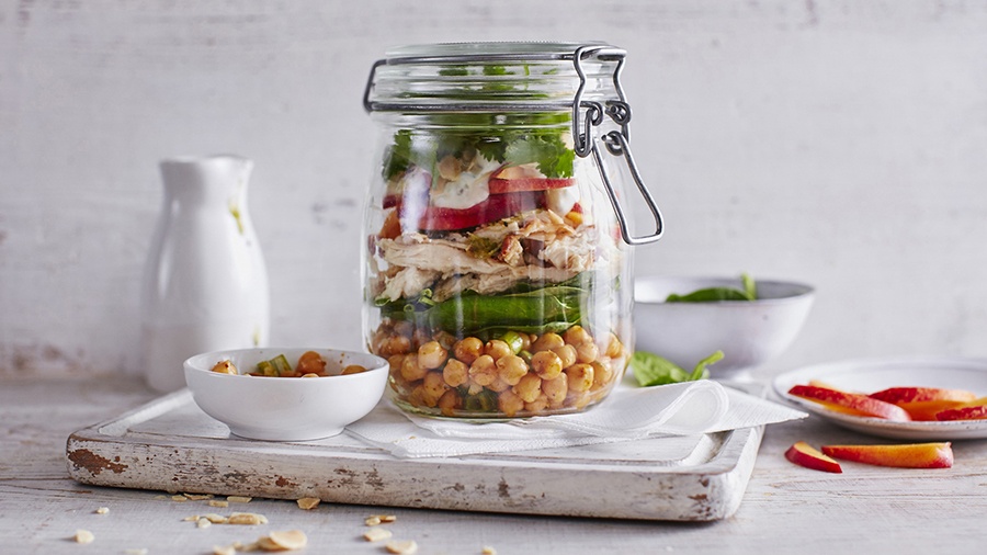 Layered curried chicken, yogurt and nectarine salad recipe