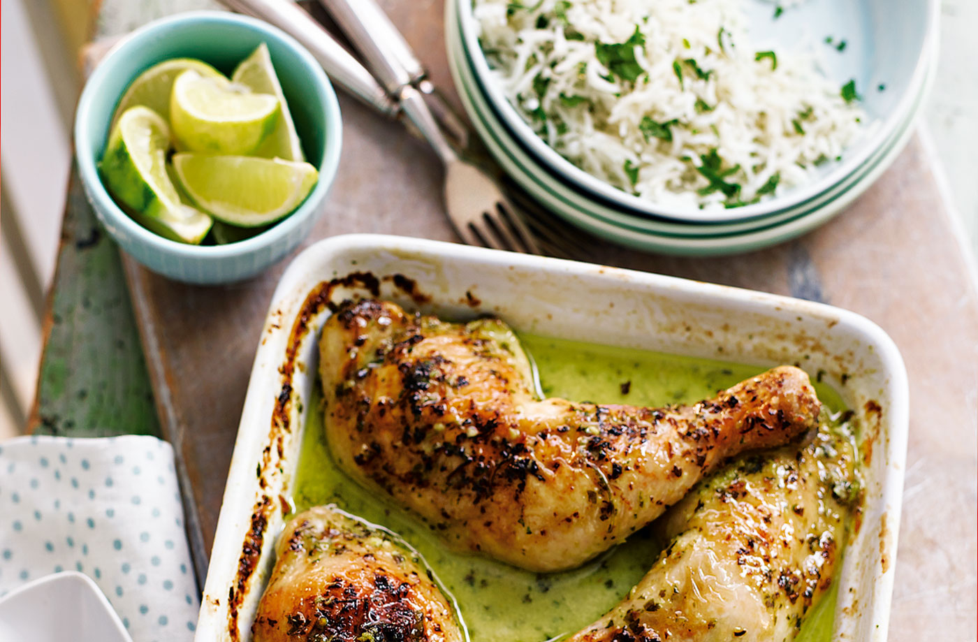 Coconut lime chicken with coriander rice recipe