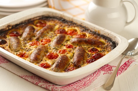 Gluten free toad-in-the-hole is not only possible, but delicious, thanks to Dove's Farm free-from and corn flour. As well as sausages, this comforting family bake with onion gravy is dotted with cherry tomatoes, providing welcome bursts of juicy flavour as you bite.