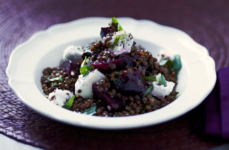 Roast beetroot with lentils and goat's cheese recipe