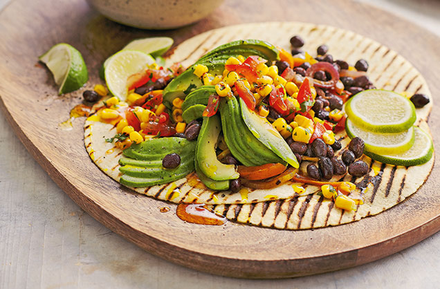 Vegan fajitas with charred corn salsa