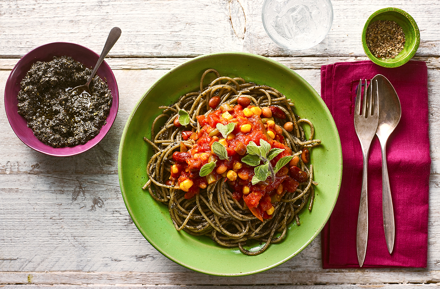 Wicked Kitchen olive and tomato spaghetti recipe