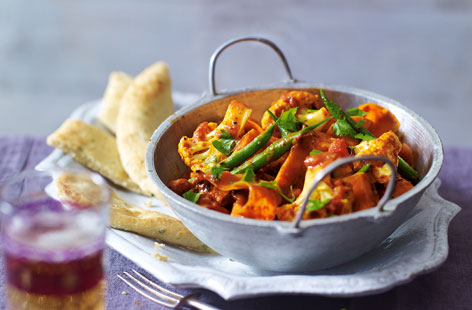 Arm yourself with some vegetables and a balti curry paste and this rich and spicy meal will be ready for the family in just 40 minutes. Sweet potato, green beans, cauliflower and carrots make this Indian dish as colourful as it is satisfying. Serve with naan bread and fresh coriander.