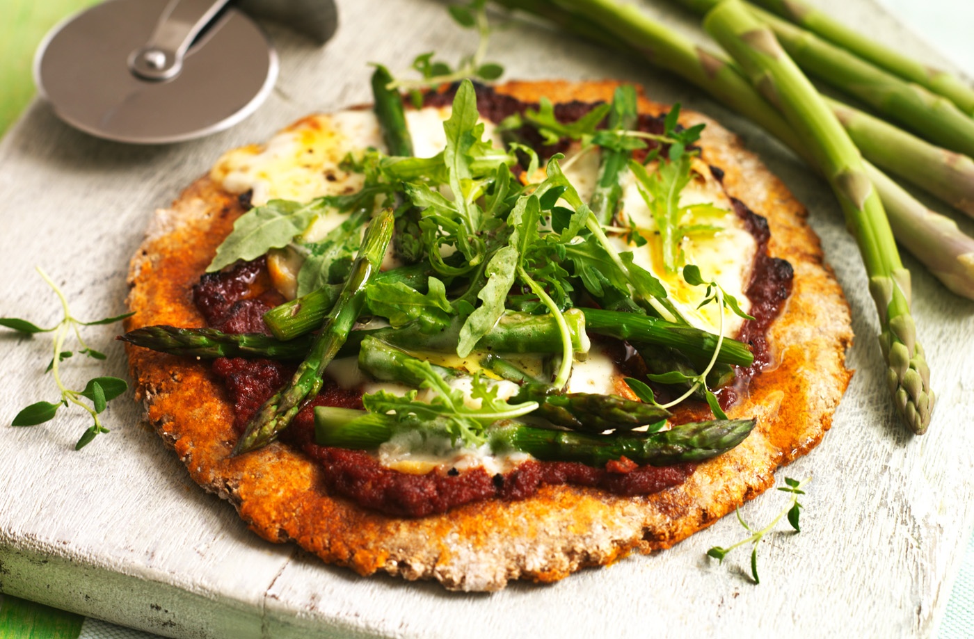 Wholemeal asparagus and Taleggio pizza recipe