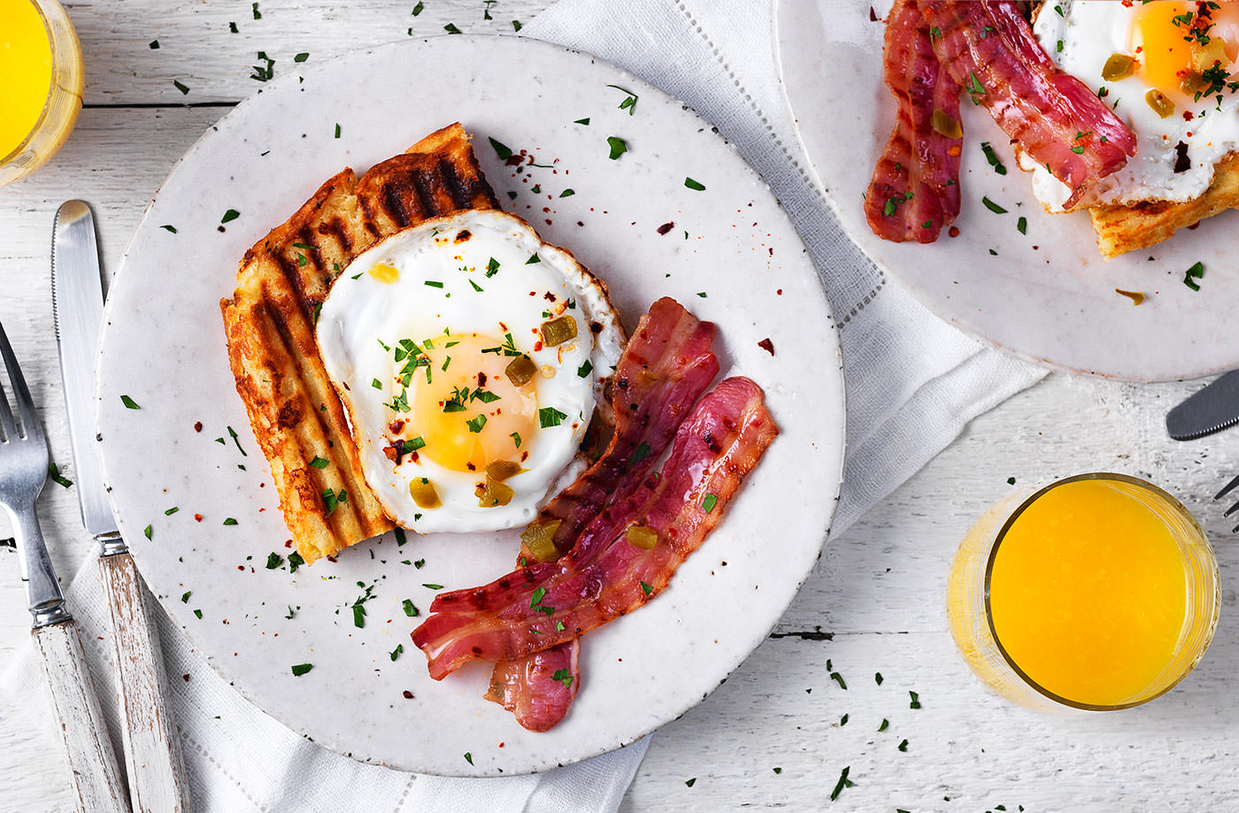 Jalapeño and cheese waffles with bacon and eggs  recipe