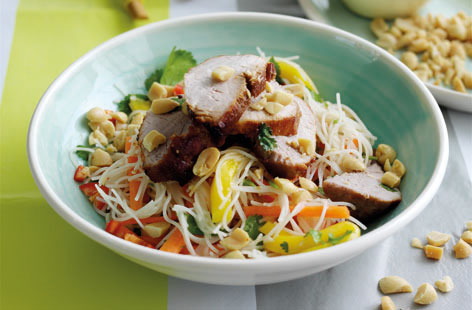 Capture the taste of summer with this easy mid-week Thai pork, mango and noodle salad