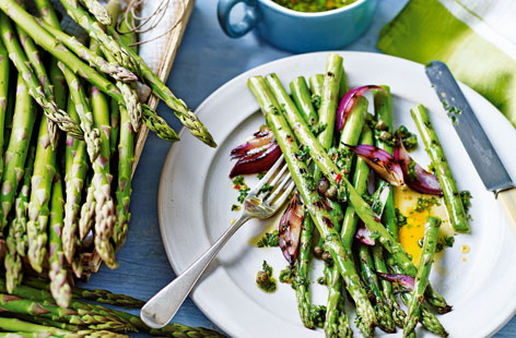 Make the most of this season's asparagus with this summer side dish topped with flavoursome salsa verde.
