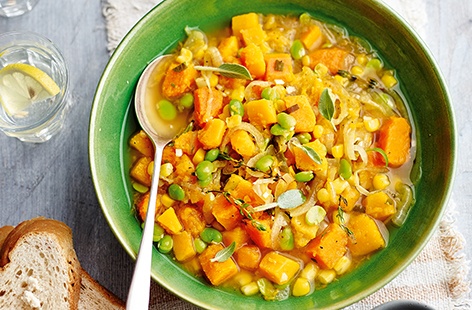 This American-inspired dish is full of seasonal butternut squash, sweetcorn, broad beans & a medley of herbs. This easy recipe is a great dinner idea for two