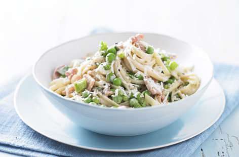 Pea, spring onion and bacon pasta recipe