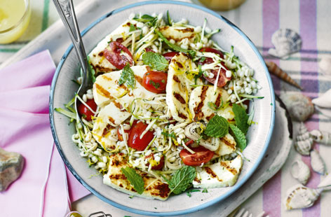 It's barbecued halloumi – brandished with scars from the grill – that's the real difference maker in this fresh summer salad. Barley, courgette and mint all complement each other with that salty cheese under a simple olive oil and lemon dressing.