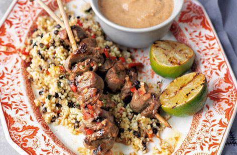 This satay sauce is so versatile you can pair it with chicken or fish, but here, it accompanies tender beef skewers, marinaded with chilli, ginger, lime, soy sauce and sugar. A fake-away packed with fragrant aromatics, serve with rice and prawn crackers to complete the picture.