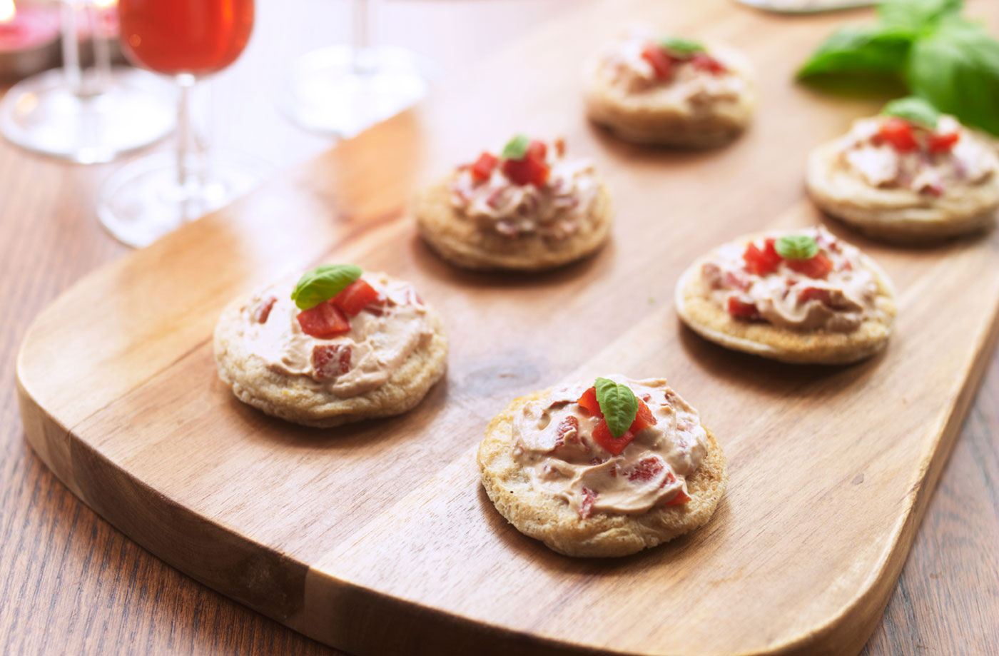Dairy-free blinis with cheesy red pepper spread recipe