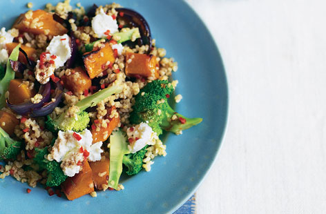 A limp assembly of lettuce and tomatoes simply won't cut it after you've tried this warm bulgar wheat, roast squash and ricotta salad. There's a fair amount of effort involved in de-seeding, peeling and cubing the butternut squash but those caramelised chunks are more than worth it.