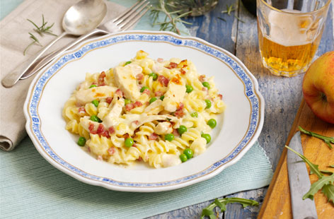 A gluten-free, rich and creamy chicken and bacon pasta dish that is incredibly simple to prepare. The perfect comfort food and an easy weeknight supper. Serve in bowls with plenty of parmesan on top and a green salad on the side.