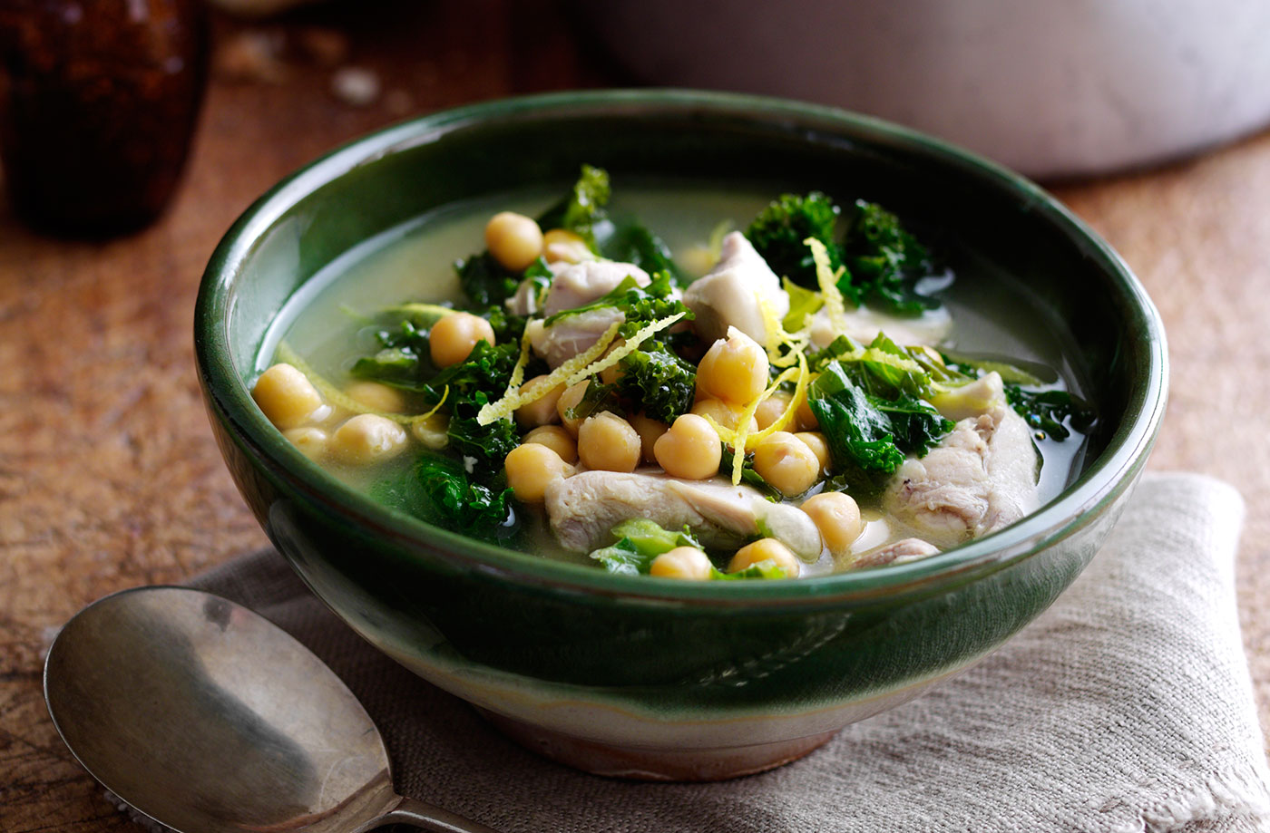 Chickpea, kale and lemon chicken soup recipe