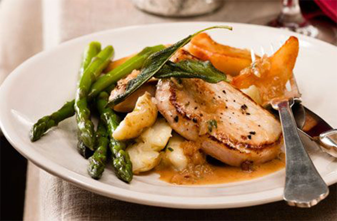 Cider and honey pork with cracked potatoes recipe