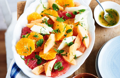 Looking for a lighter Christmas breakfast? Get fruity with this vibrant salad made with grapefruit, melon and oranges