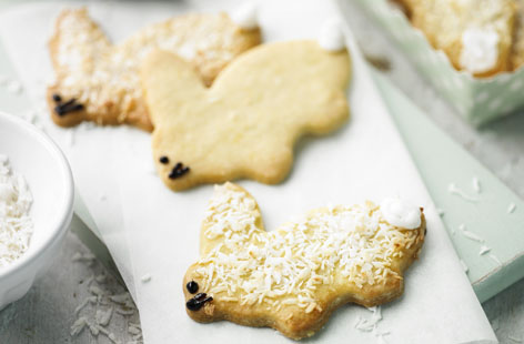 You'll need a rabbit shaped cookie cutter to make these sweet little coconut and orange-flavoured Easter bunny biscuits. Pop the batter in the fridge for 30 minutes before rolling out to make it easier to cut into shapes.