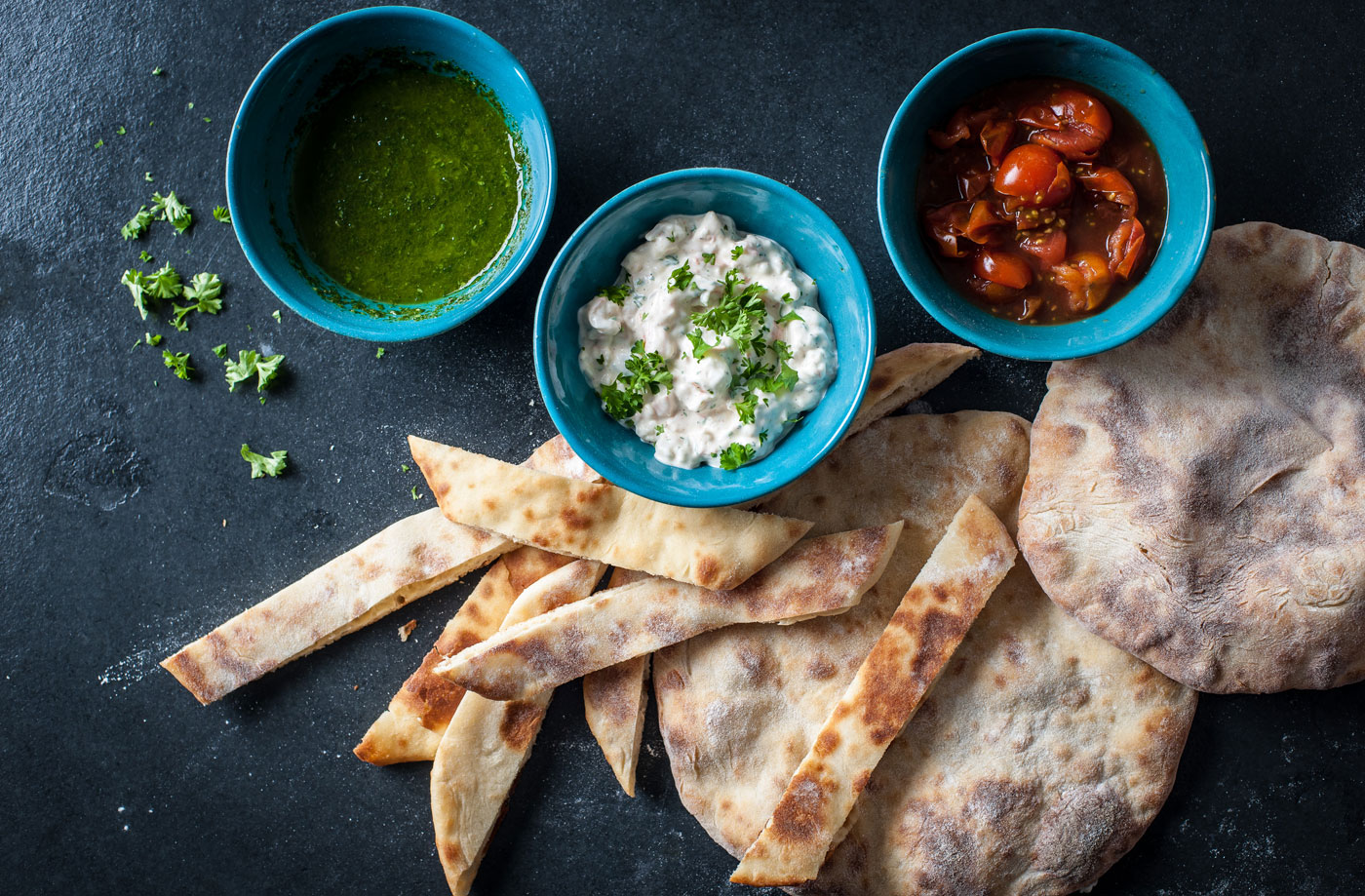 Adam Gray's flatbread soldiers with dips recipe