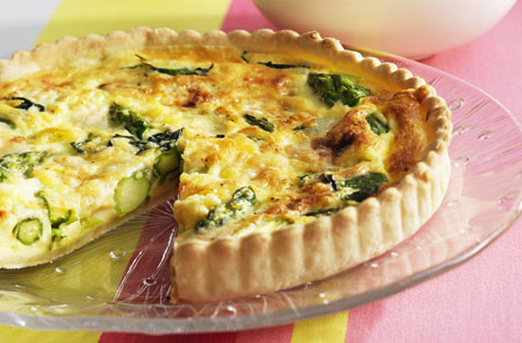 A great way to make the most of the freshest green spring asparagus, this quiche has a crisp pastry base and a creamy filling made from asparagus, eggs, cream and gruyere or parmesan cheese. Make it for friends or take it on a picnic.