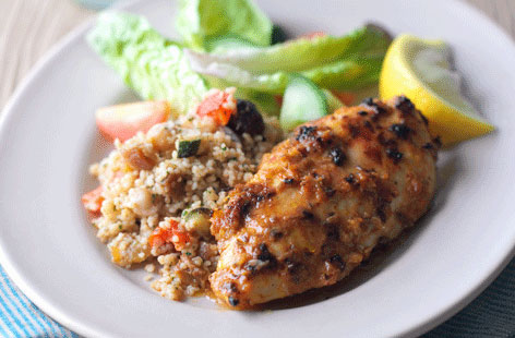 For a spicy twist on the humble chicken breast, try this healthy Moroccan-inspired dish. Harissa and cumin provide the depth of flavour, while the prep means that by the time you come to cook, it'll be on the table in 15 minutes.
