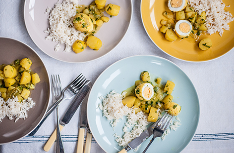 Paired with fragrant basmati rice, Adam Bennett’s egg curry is a delicious dish ideal for weekend lunch for all the family.
