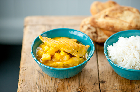 Many children can be put off by spicy food, but this recipe gives a curry flavour while only using mild curry powder. It’s not too hot, and plenty of pineapple means it’s more fruity than spicy. 