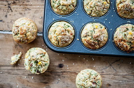 Spicy, cheesy, and packed with sweetcorn, fresh herbs and sundried tomatoes, these savoury muffins are a surefire flavour hit for a weekend bottomless brunch. This moreish recipe is from chef Marcus Wareing, who suggests getting the kids involved with the baking.