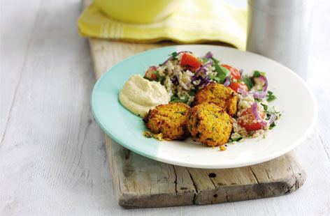Sweet potato falafel with tomato couscous recipe