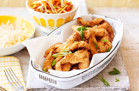 Pair this fiery fried chicken with a spicy wasabi slaw for a delightful speedy supper