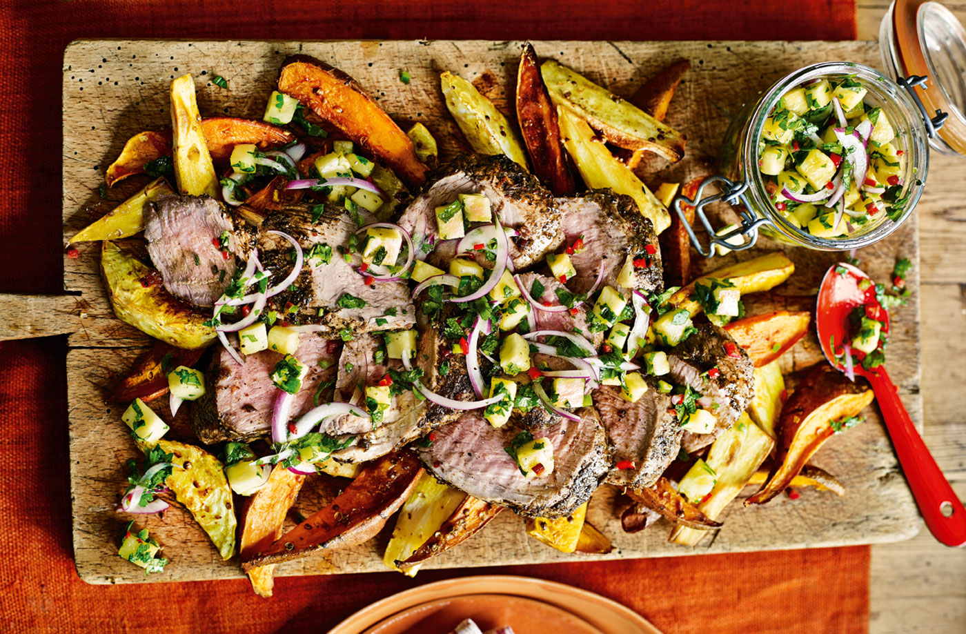 Jerk-spiced pork with pineapple salsa recipe