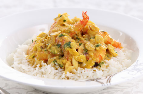 This creamy and spicy seafood king prawn korma can be made in a jiffy and ready in no time