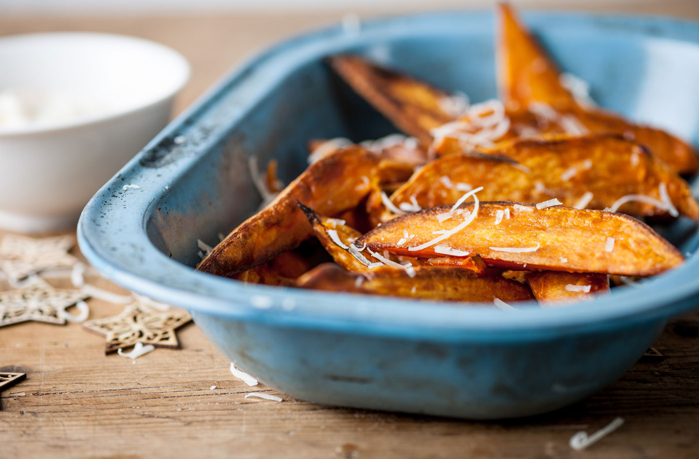 Marcello Tully's sweet potato chips with mango crème fraîche recipe