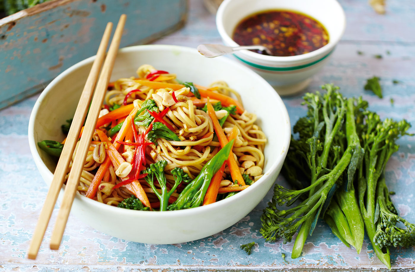 Broccoli noodles with soy, lime and chilli dressing recipe